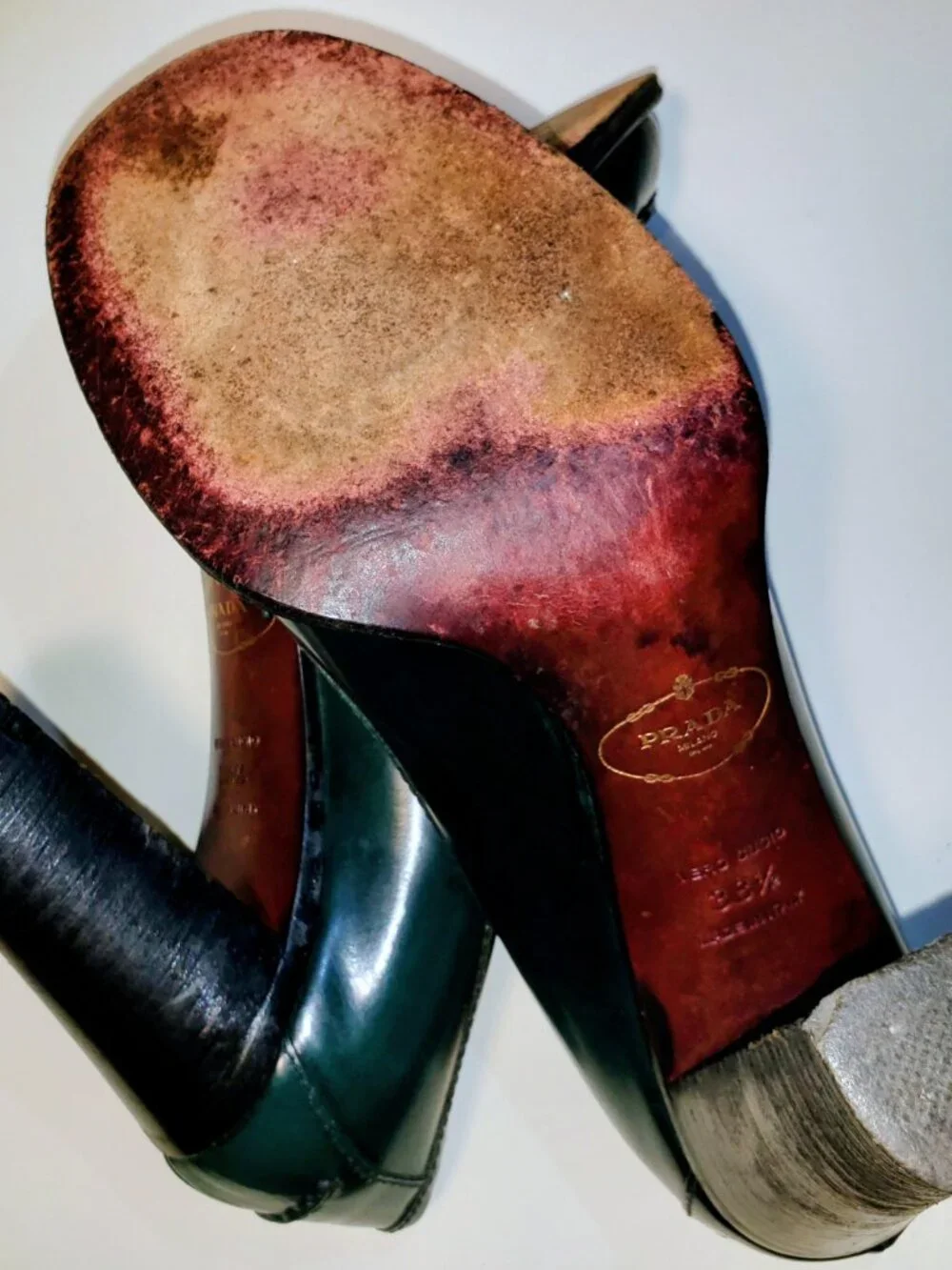 Prada Green Leather Penny Loafer Luxury Heels EU 38 39 US 8.5 Made in Italy - Picture 5 of 11